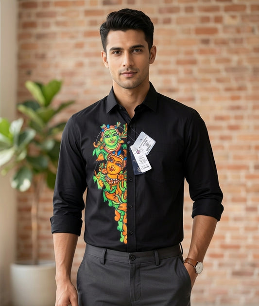 Large krishna radha hand mural painting on black shirt