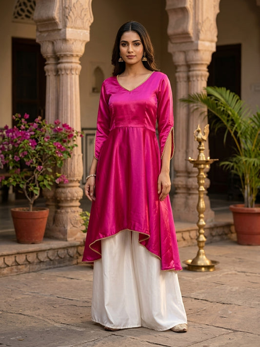 Pink designer satin lehenga with beads on border for women