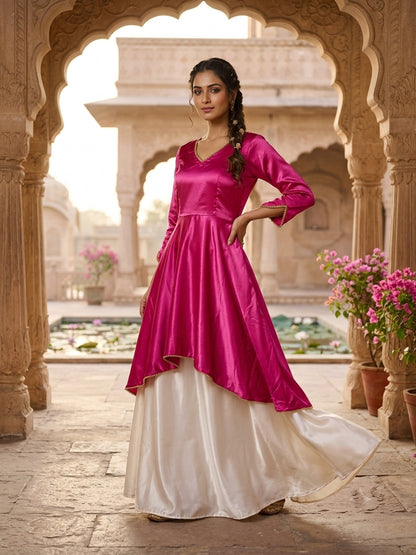 Pink designer satin lehenga with beads on border for women