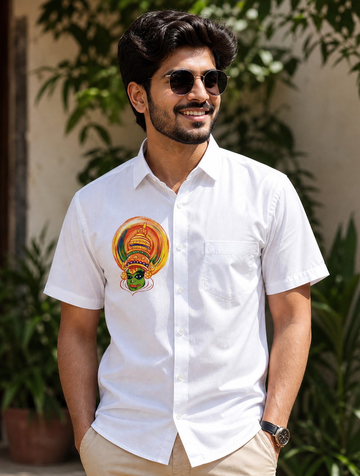 designer kathakali printed white cotton shirt