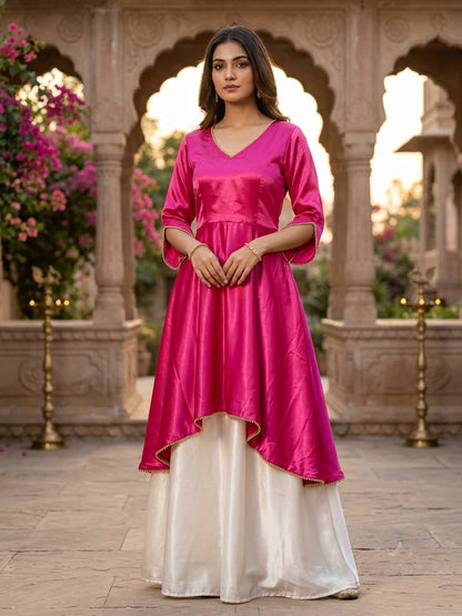 Pink designer satin lehenga with beads on border for women