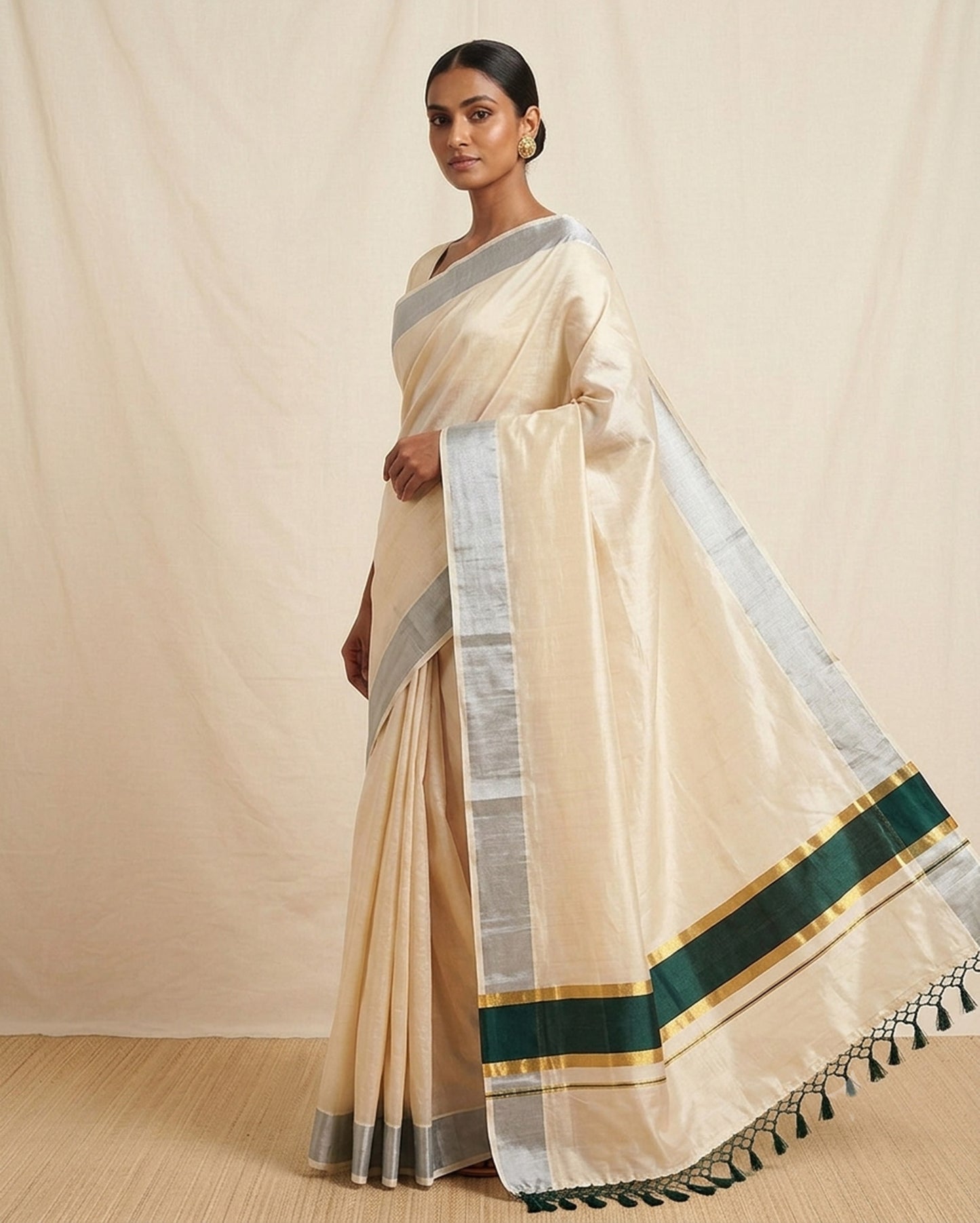 Green big border kerala tissue kasavu saree