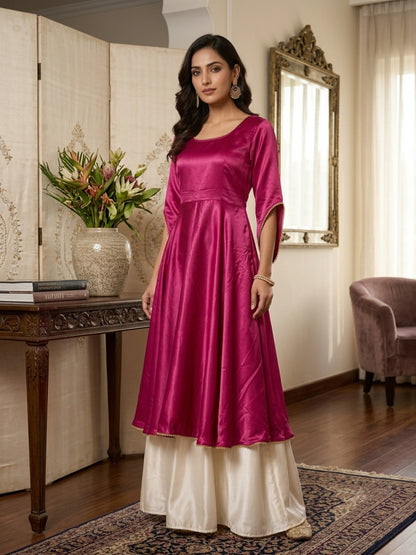Pink designer type satin lehenga with beads on border for women