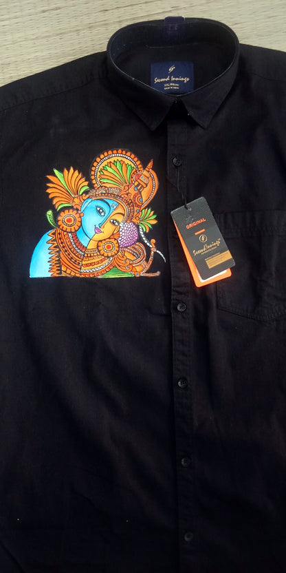Ardhanarishvara shiva parvathi hand mural painting on black cotton shirt