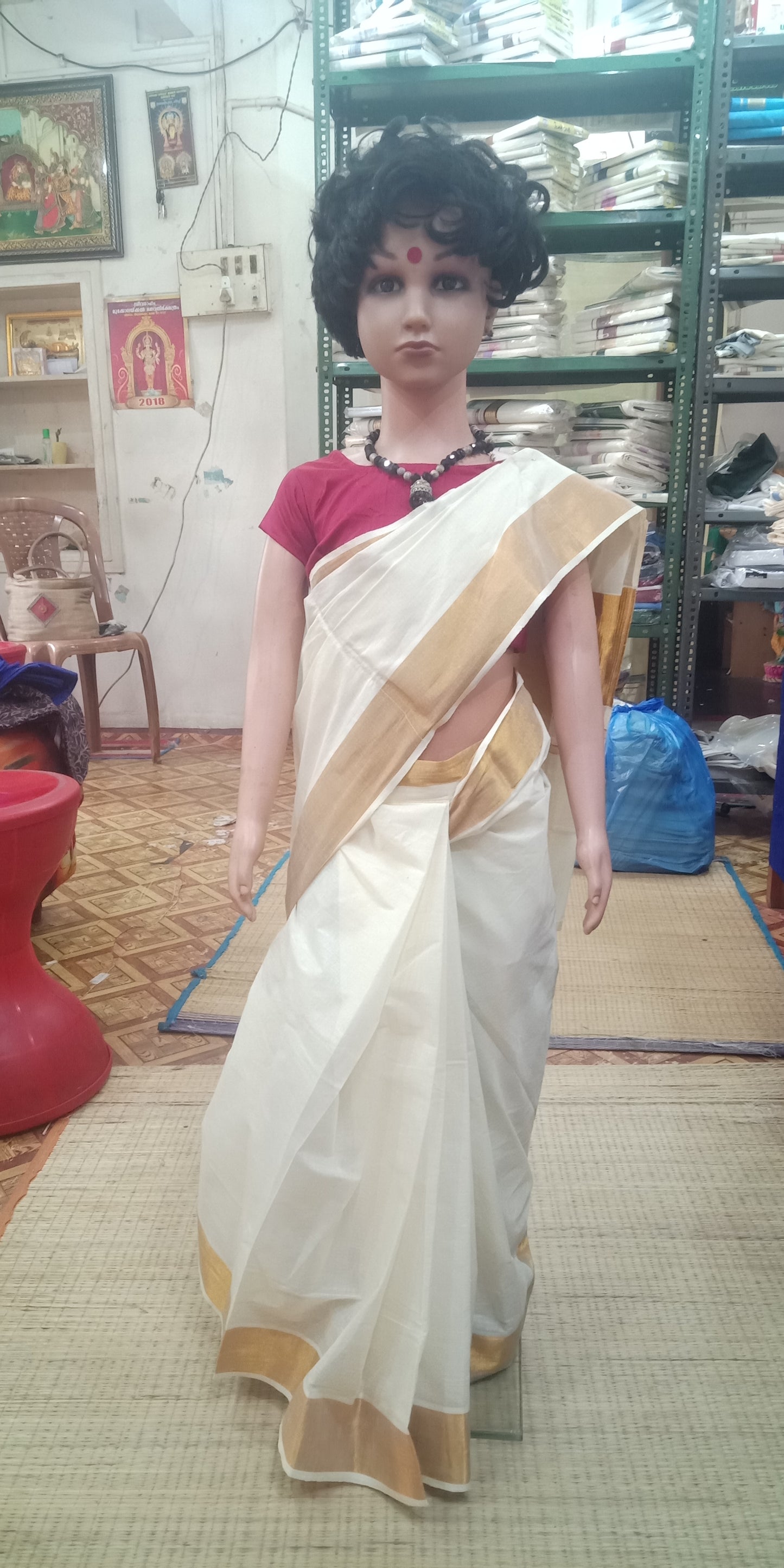 Girls ready to wear kerala kasavu saree with stitched blouse