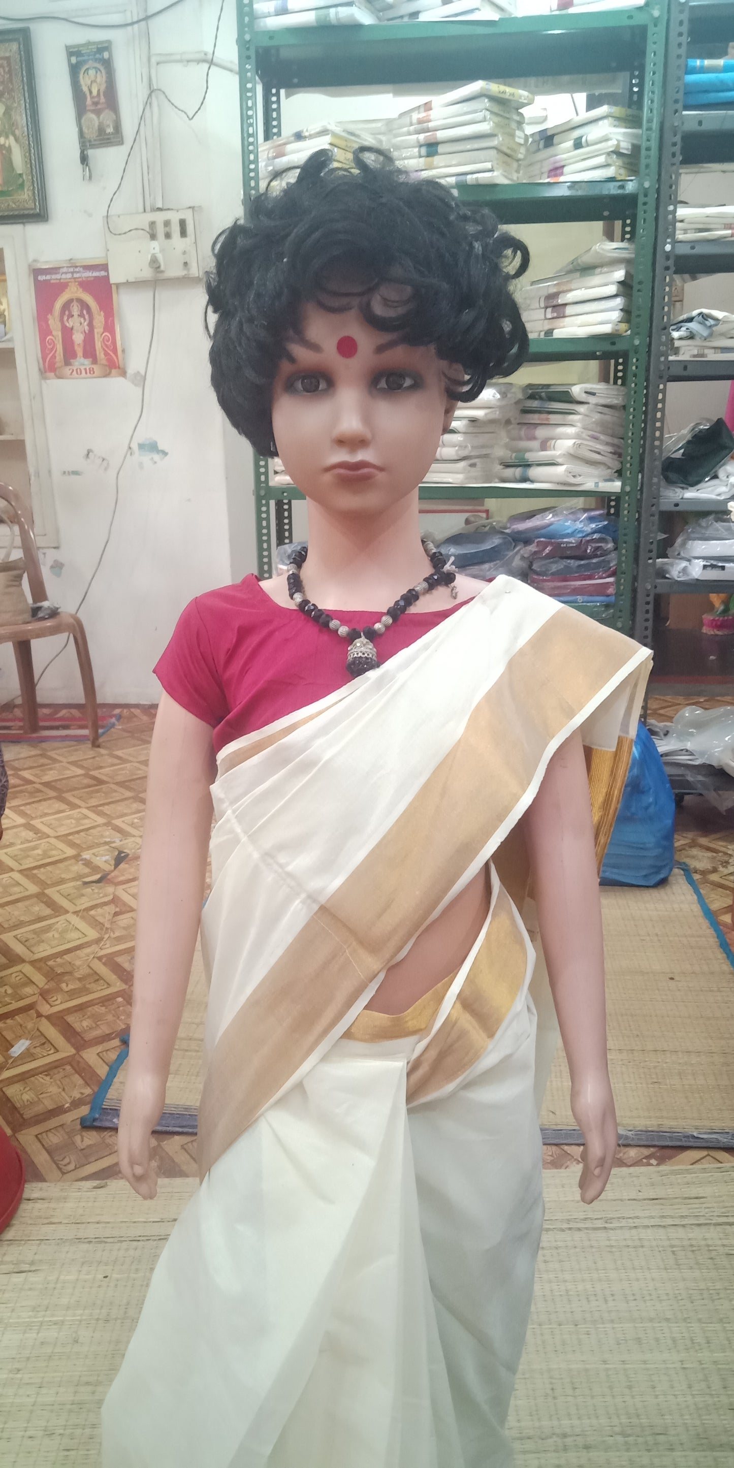 Girls ready to wear kerala kasavu saree with stitched blouse