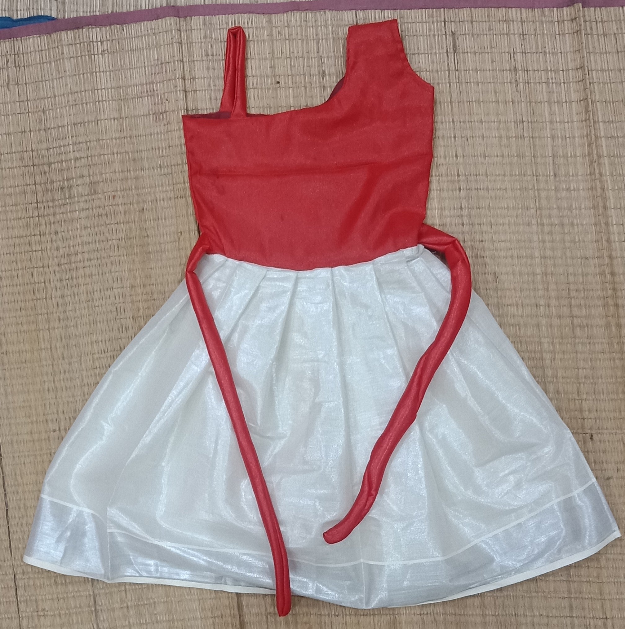 Designer kerala style silver tissue frock with red top  Kasavumana Murals