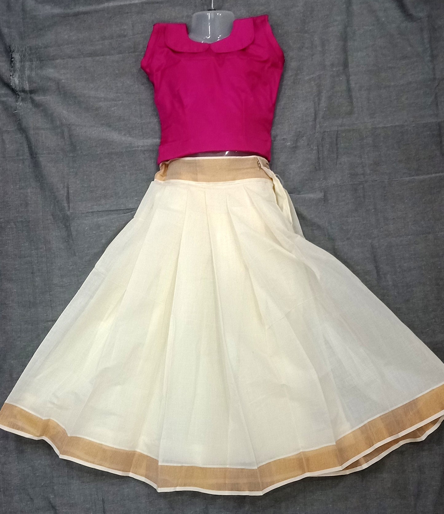Designer pink top kerala style onam pattu pavada - onam collections ...