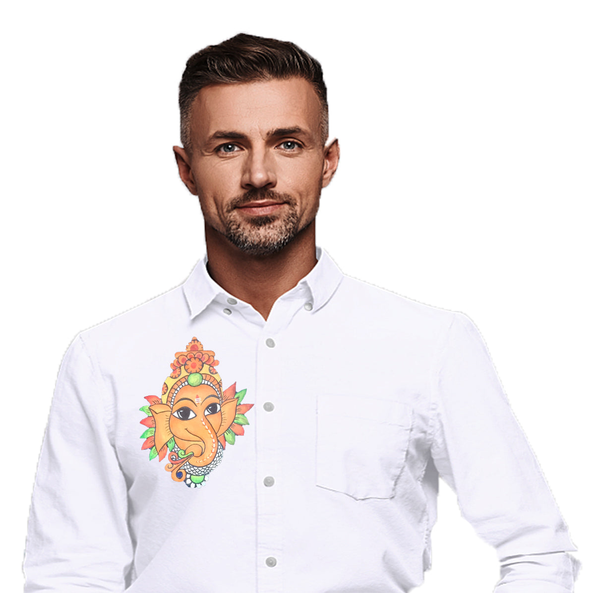 Cute Ganapathi face hand mural painting on white shirts