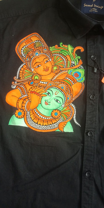 Krishna Radha combination hand mural painting on black shirt