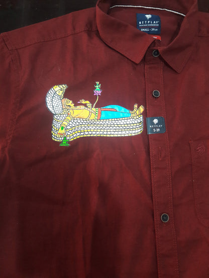 Sree Padmanabha Swami Hand painting on maroon cotton shirt